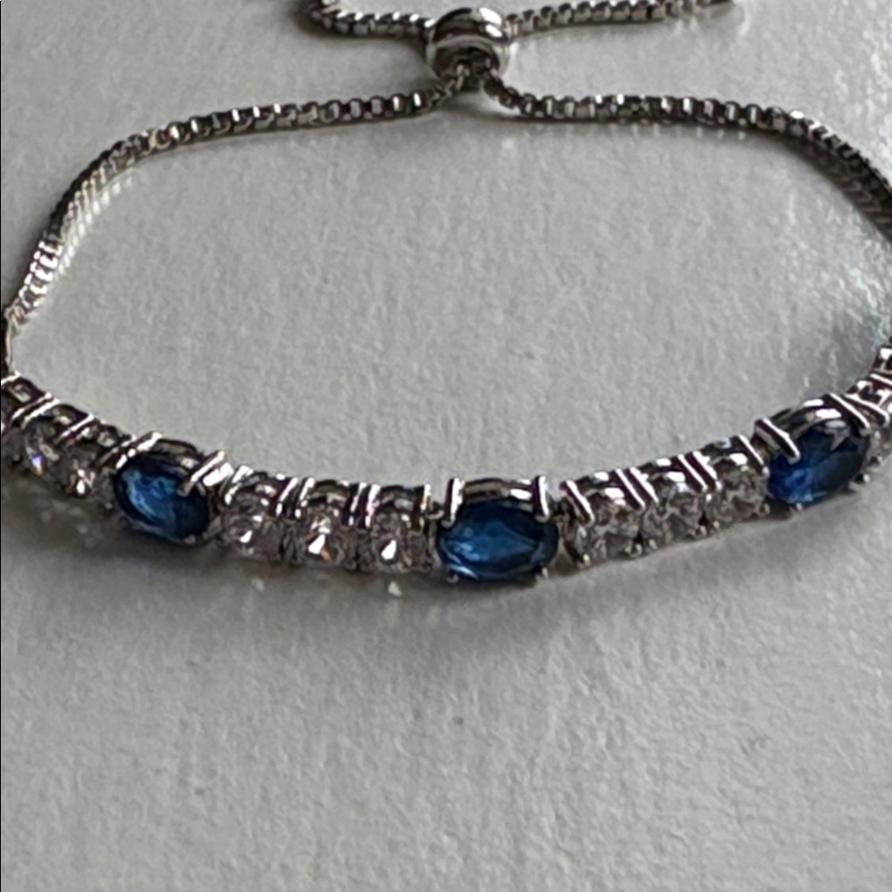 Sterling Silver Bolo Bracelet with CZ and Lab-Created Sapphires